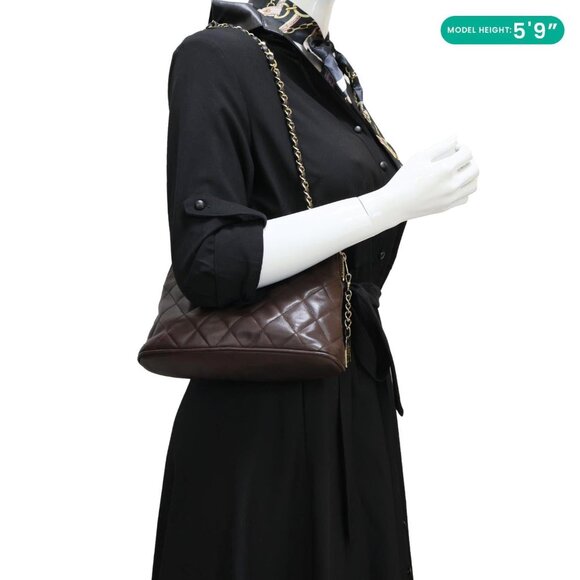 Chanel Vintage Quilted Lambskin Leather Chain Shoulder Bag Brown - Picture 2 of 15